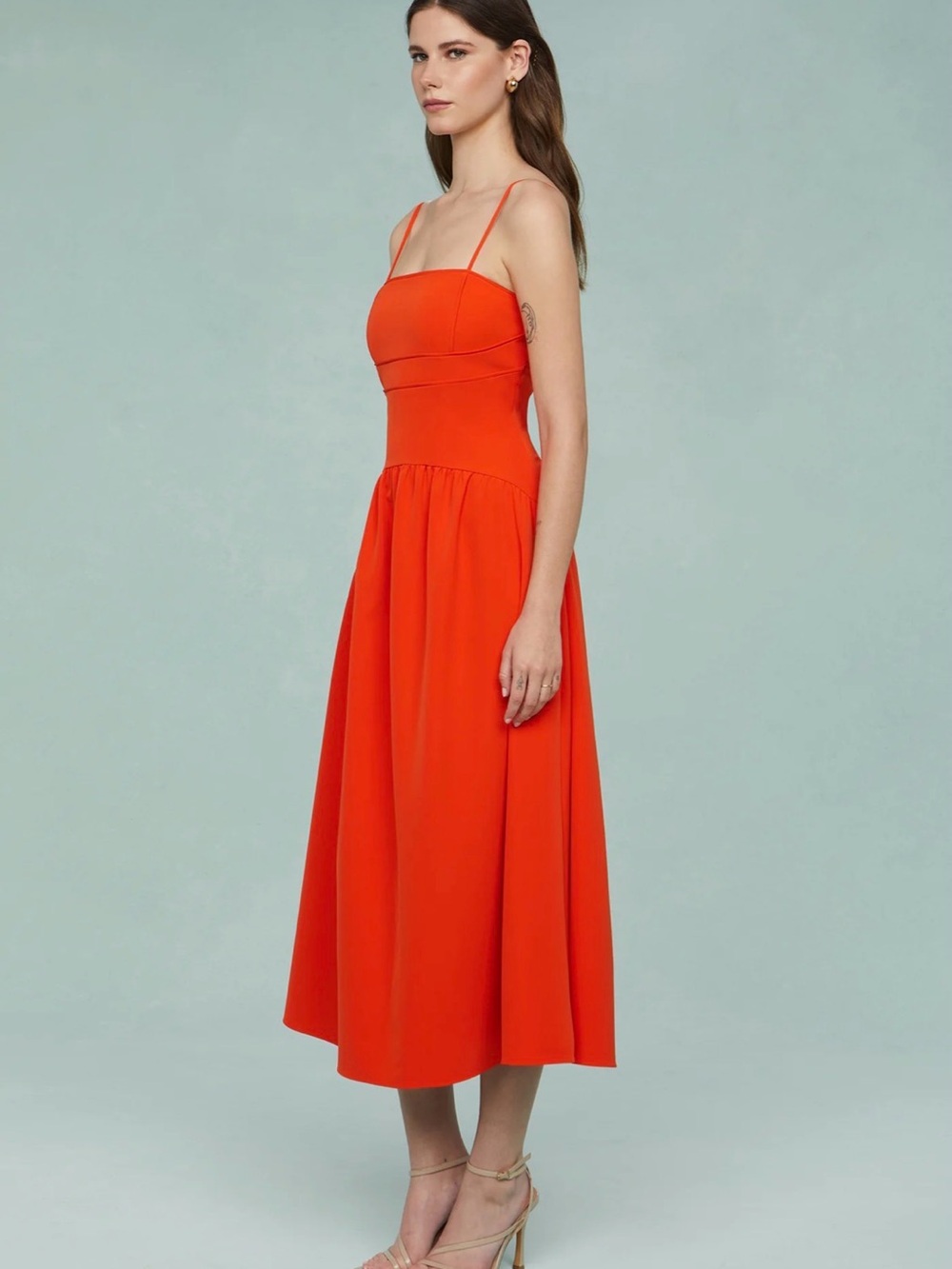 AMUR Bright Orange Spaghetti-Strap Midi Dress (Oliver Cady Mid) - Picture 7 of 8